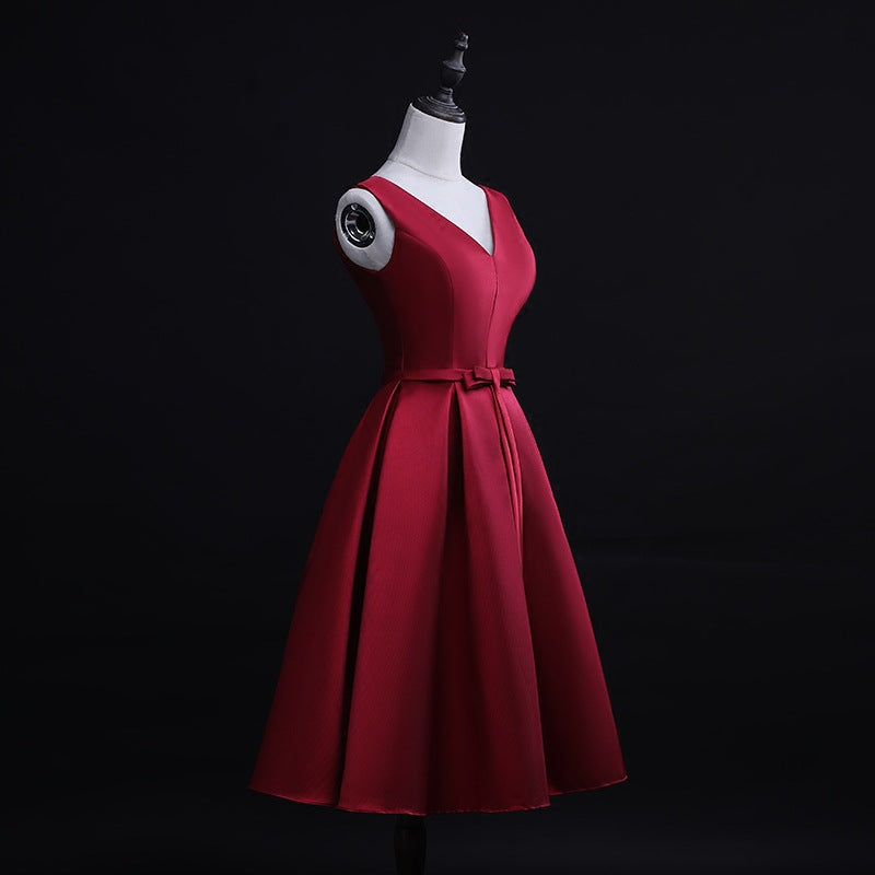 Bridal Toast Dress New Spring Short Red V-neck Engagement Return Wedding Dress for Women Slim Fit Slimming