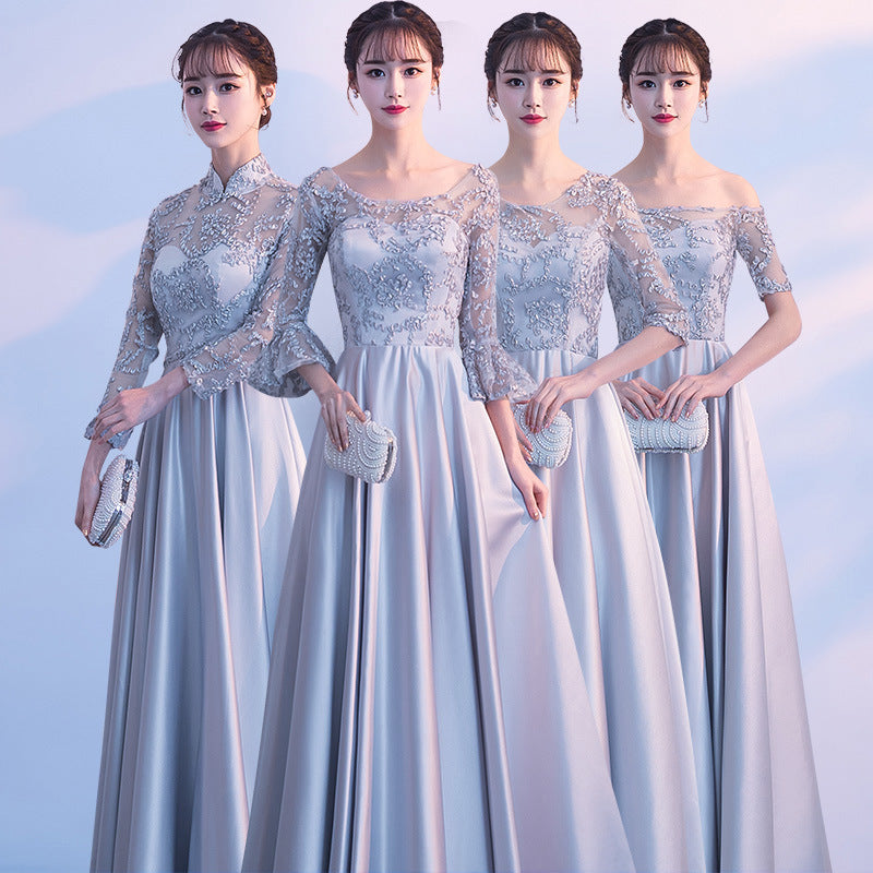 Long Bridesmaid Dress 2024 New Spring and Summer Korean Style Slim Fit Slimming Sisters Group Dress Performance Graduation Dress for Women