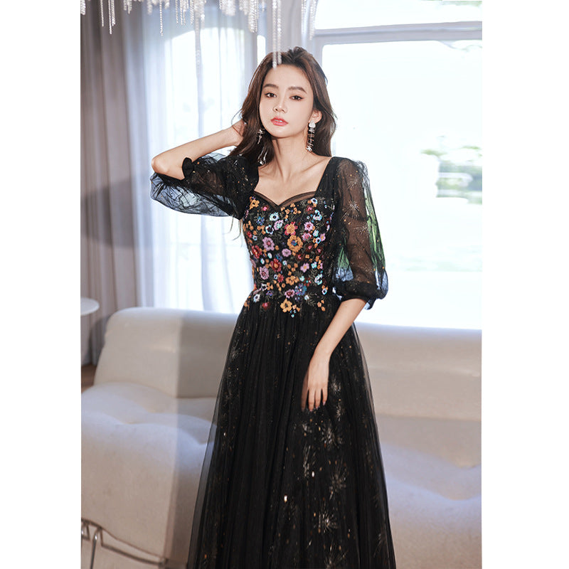 Black Evening Dress Women's Banquet Party Birthday Dress Long Dress