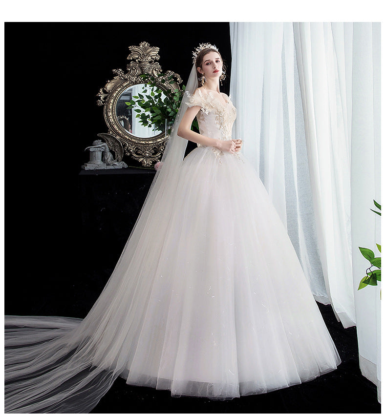 Wedding Dress Bridal New French Style Floor-Length Simple Forest Style Slimming Off-Shoulder Studio Light Wedding Dress H25