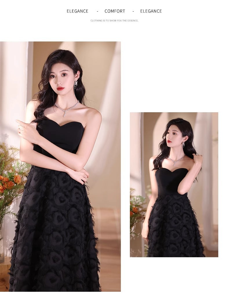 Black Tube Top Evening Dress for Women 2024 New Banquet Temperament Host Long Dress Student Art Exam 18-Year-Old Dress Autumn