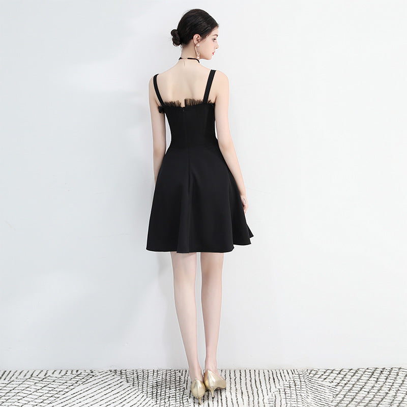 Black Evening Dinner Suit Women's 2024 New Spring Summer Slimming Short Dress Socialite Gathering Dress Banquet