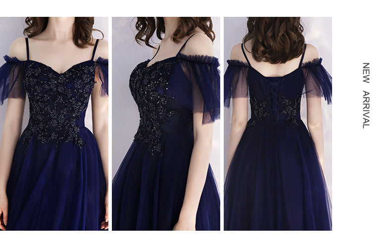 Evening Dress Women's Simple and Elegant Autumn Elegant Long Banquet Sling Host's Dress Dress Toast Dress
