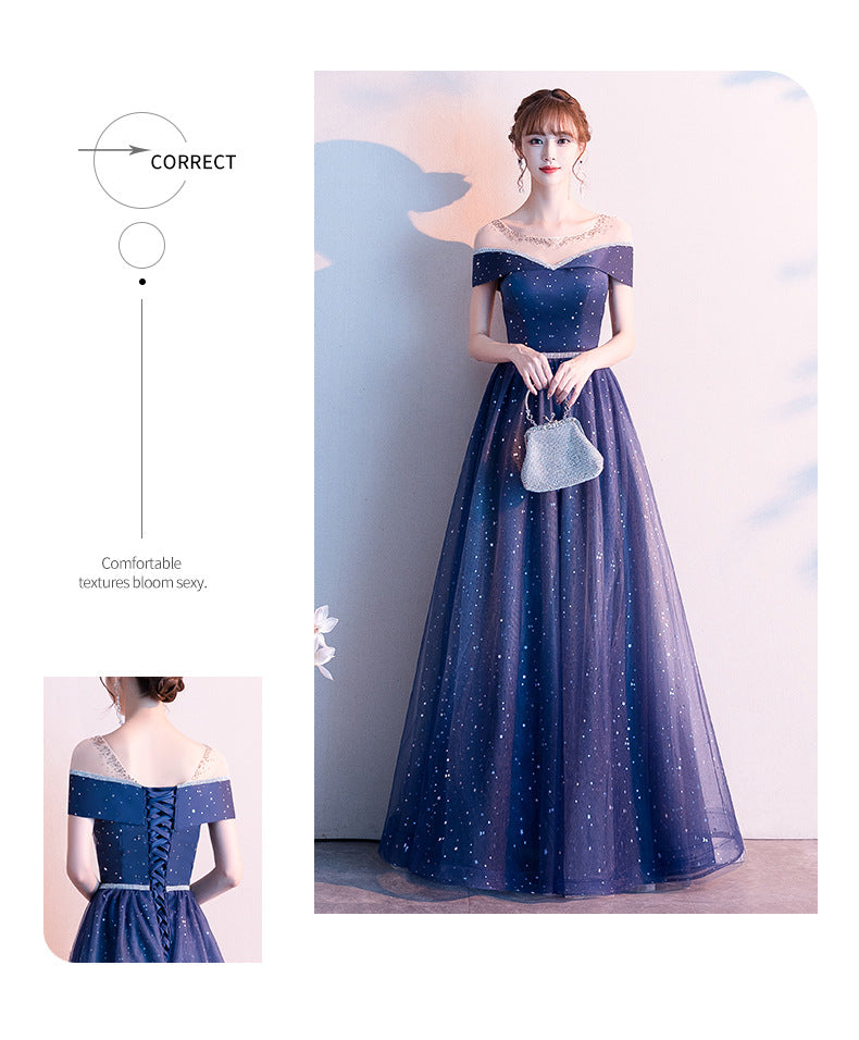 Starry Evening Dress 2024 Autumn New Temperament Small Size Fairy Dream Host Banquet Long Mori Style