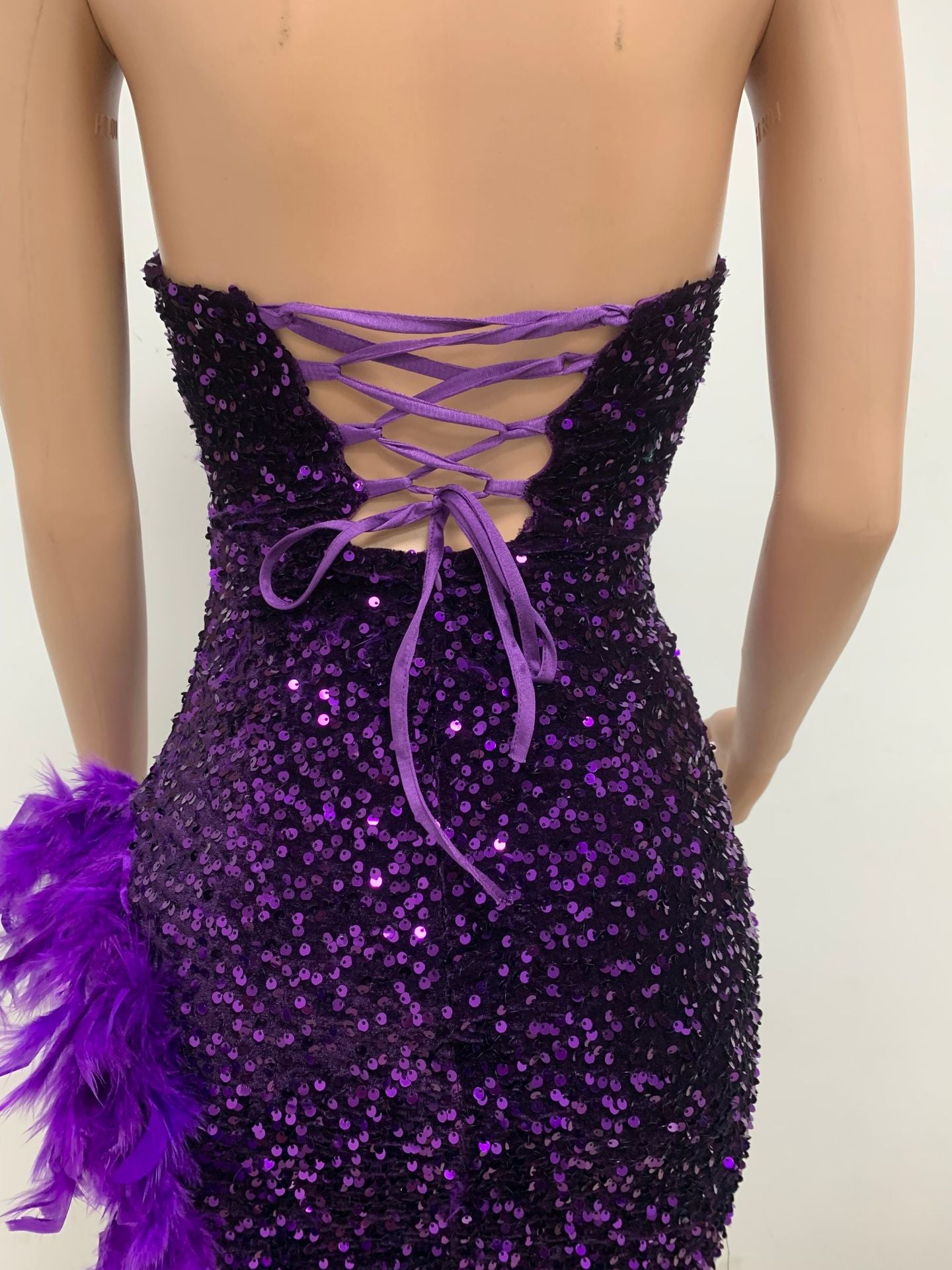 INS Europe and America Cross Border Women Wish Amazon EBay Independent Station Tube Top Backless Sequined Feather Dress Female