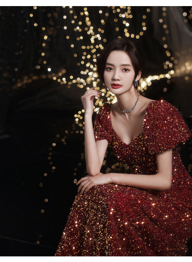 3183 Evening Dress Women's New Annual Party Banquet Temperament Entry Lux Niche High-End Host High Sense Dress