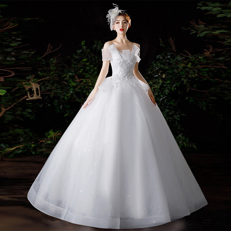 Light Wedding Dress 2024 New Bridal Mori Elegant off-Shoulder French Super Fairy Dream Slimming High Waist Wedding Dress for Pregnant Women