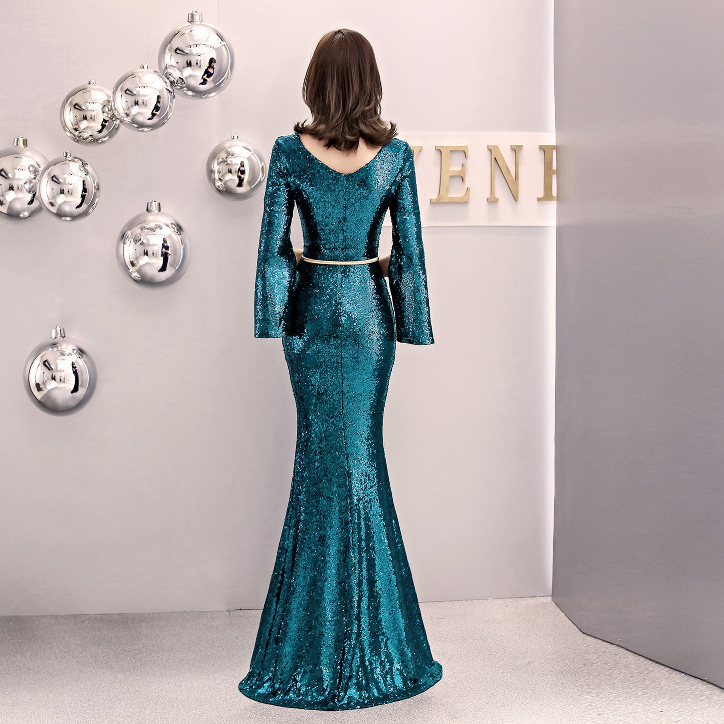 1572# Evening Gown Women's Banquet Elegant Host Sexy Slim-Fit Sequined Long Fish Tail Winter