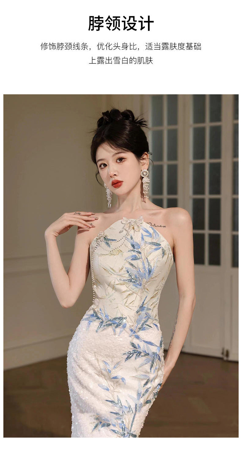 New Chinese Style Cheongsam Banquet Evening Dress Dress Women 2024 New High Sense Bride Engagement Toast Clothing Morning Gowns