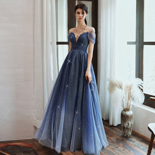 Host Formal Dress Female 2024 New Fashion Dream Banquet Temperament Generous Long Evening Dress for Toasting