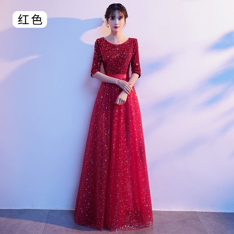 Black Adult Long Dress for Choir Performance, Female Conductor Competition Host Banquet Evening Gown Dress