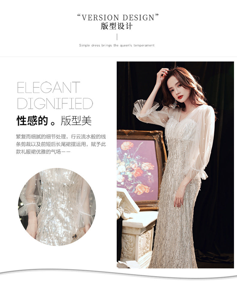 European and American Evening Dress 2024 New Light Luxury Light Luxury Temperament Dress Light Luxury Elegant Top Grade Banquet Dress