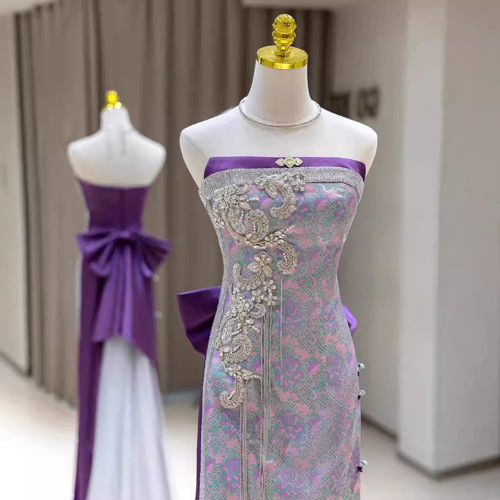 New Chinese Style Fishtail Evening Dress 2024 New Light Luxury Minority Morning Gowns Toast Dress Bride Purple Banquet Dress