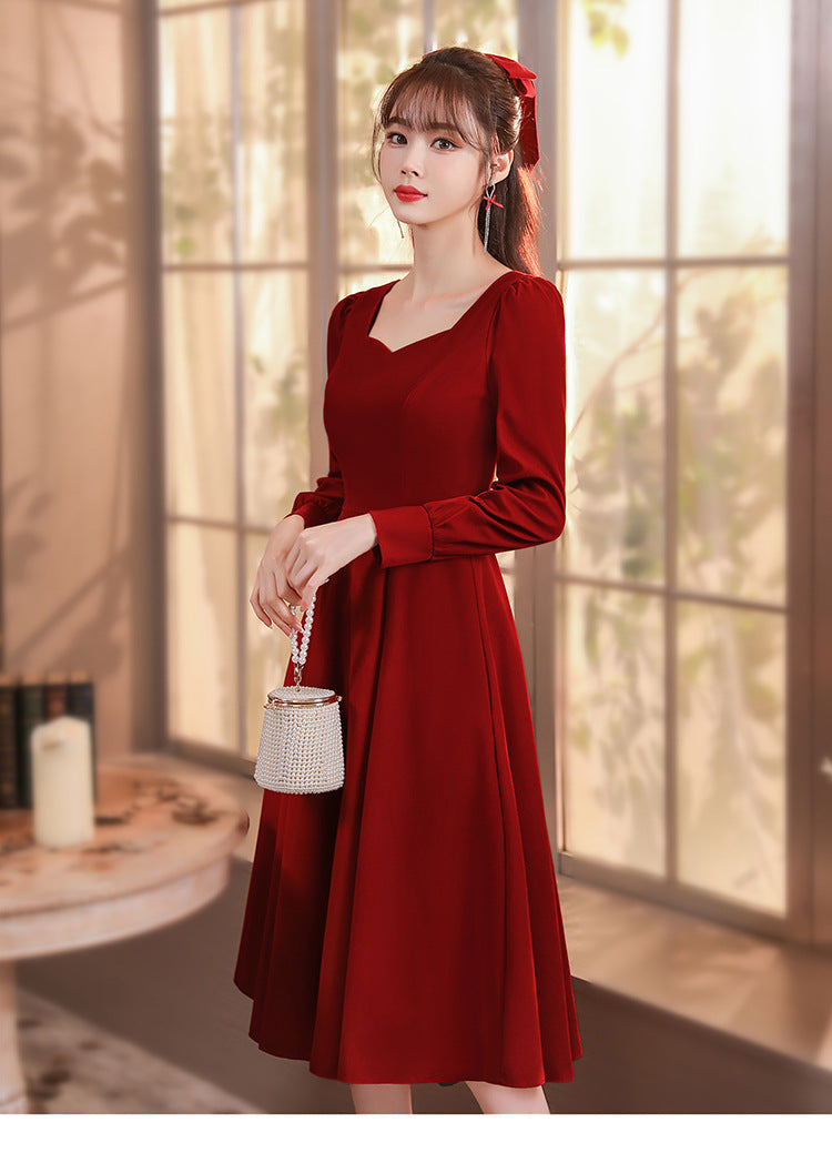 Toast Dress Bride 2024 New Autumn and Winter High-End Engagement Dress Back Door Slim Fit Slimming Long Sleeves Dress