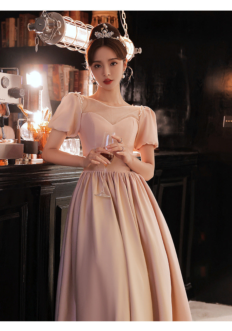 Pink Little Evening Dress Female High-End Banquet Temperament Entry Lux Senior Sense Niche Host Annual Meeting Vocal Music Art Test