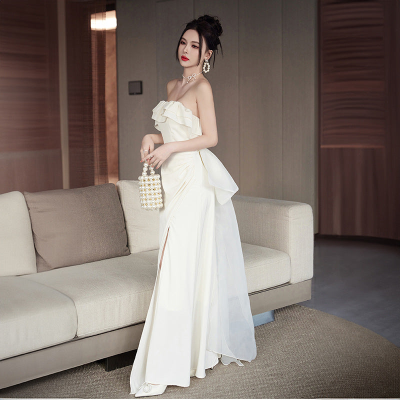 Real Shot Spot 2024 Autumn and Winter New Tube Top Bridal Tail Wedding Dress Wedding Toast Dress Birthday Dress for Women