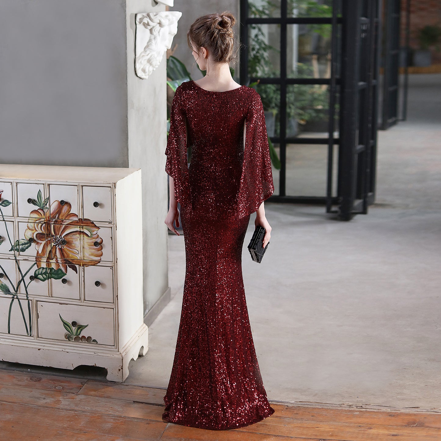 18631# Angel Wings Sequined Fishtail Banquet Elegant Graceful Annual Meeting Host Car Model Party Dress Female Summer