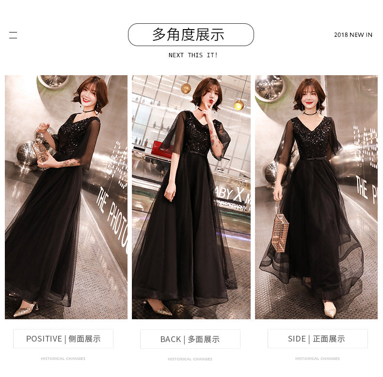 Banquet Evening Dress for Women 2024 Summer New Elegant Elegant Black Temperament Queen Choir Costumes Long Dress