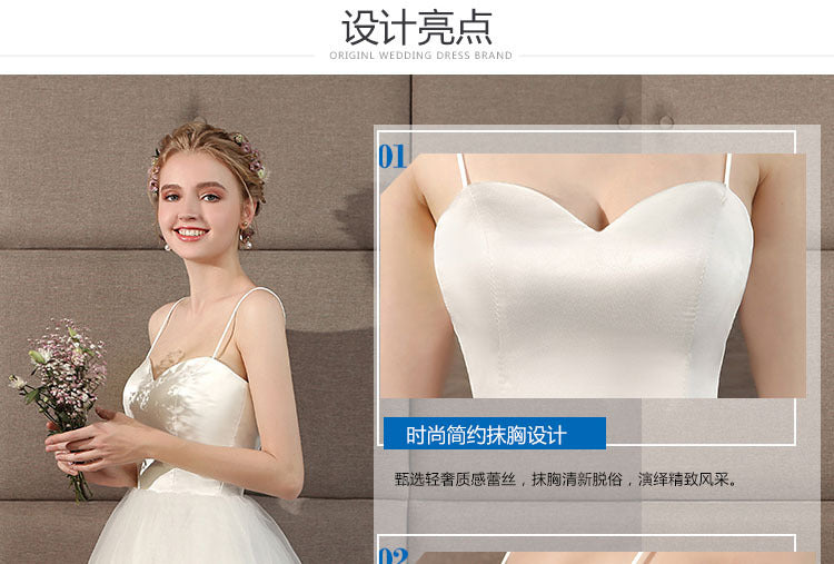 Bridal Bridesmaid Dress Spring New White Wedding Dress Strap Short Photo Light Wedding Dress Graduation Season Photoshoot Women
