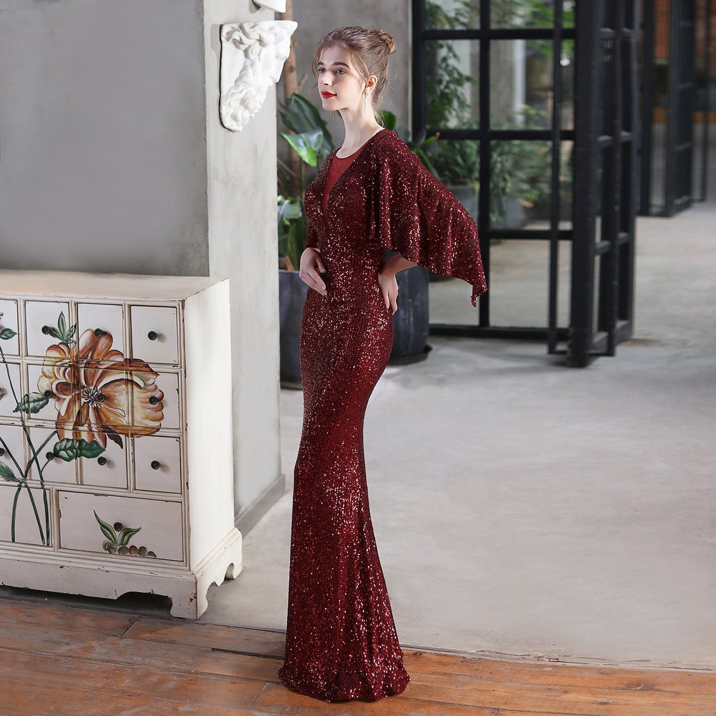 18631# Angel Wings Sequined Fishtail Banquet Elegant Graceful Annual Meeting Host Car Model Party Dress Female Summer