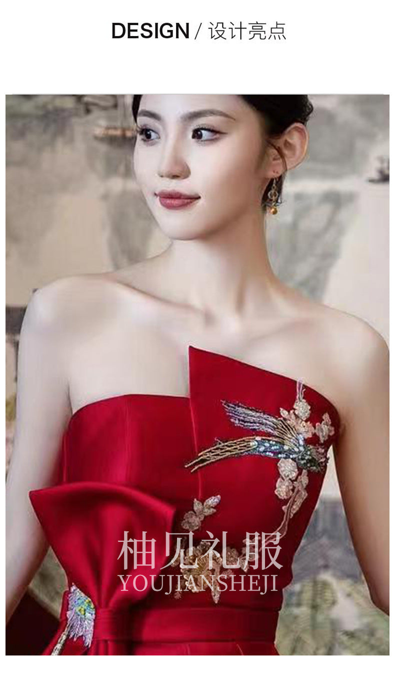 New Chinese Toast Clothing 2024 New Tube Top Morning Gowns Women's Bride Engagement Formal Dress Toast Clothing out of the Court Banquet Back to the Door Clothing