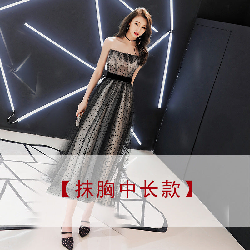 Off shoulder party dress dinner dress Banquet Evening Dress for Women 2022 New Black Long Socialite Temperament Birthday Gathering Party Host Dress