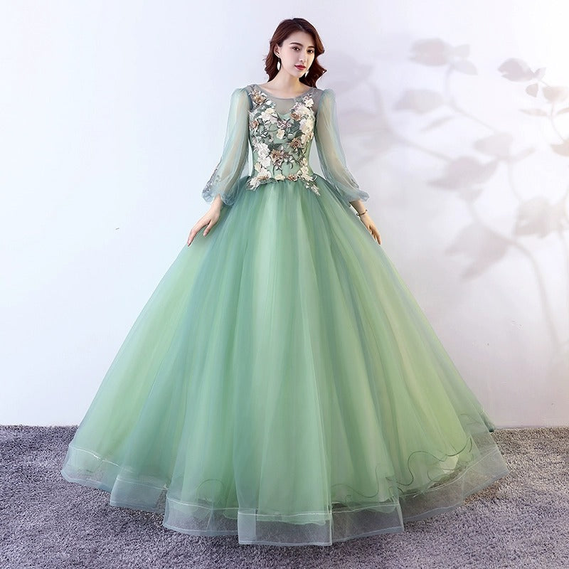 Light Green Wedding Dress New Vocal Music Student Art Examination Chorus Bel Canto Solo Performance Dress Women's Pettiskirt Long Sleeve H290