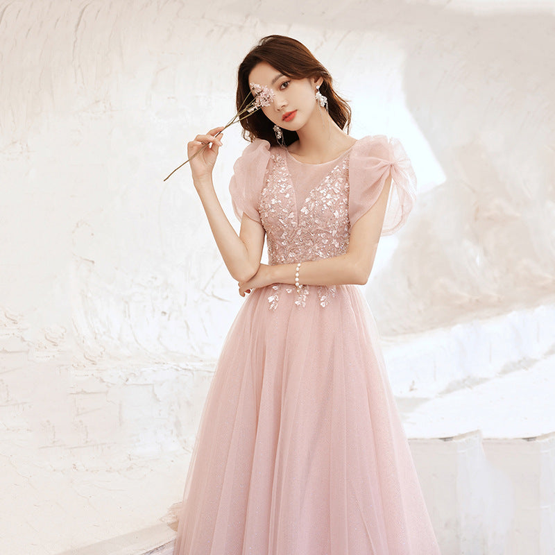 Evening Dress Pink Lace Dress Host Banquet dinner dresses H129