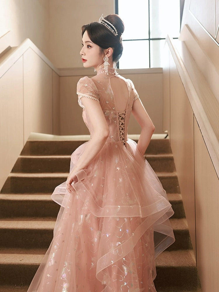 Pink Evening Dress Chinese style retro gown High-End Princess Vocal Music Art Test Performance Dresses gala H577