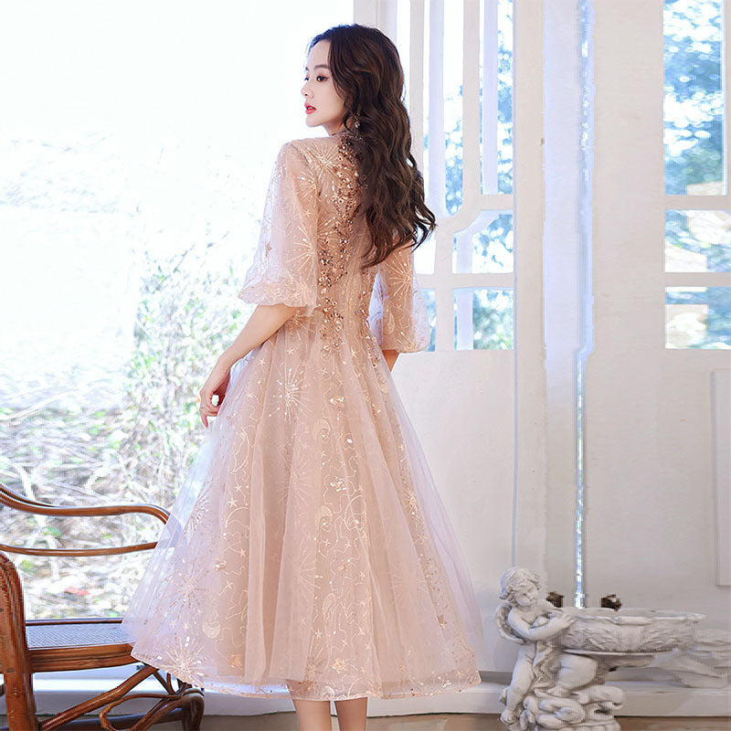 Pink Dress SEQUIN SHINING Banquet Temperament Elegant Texture Host GOWN Birthday Dress Evening Dress for Women H291