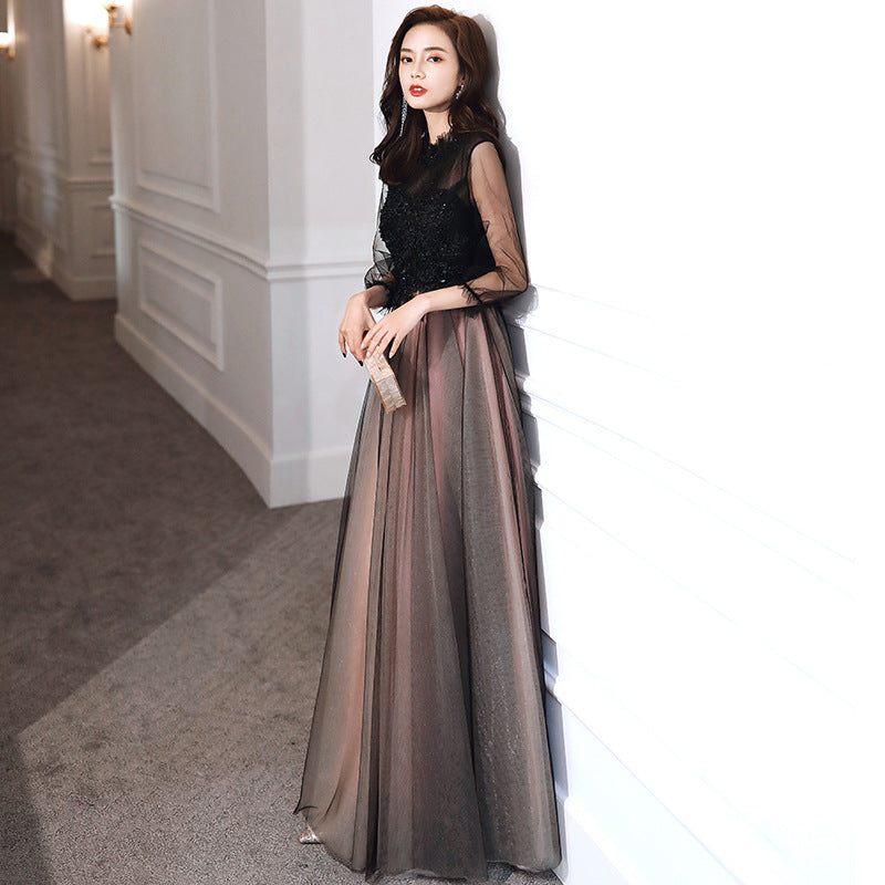 Dinner gown gala Long Banquet Evening Dresses prom dress Elegant Graceful Black robe H223