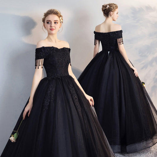 Black dress dinner dress Wedding Dress Host's Dress Female Student Performance Clothing Art Exam Solo Pettiskirt Long Studio Theme LAS430