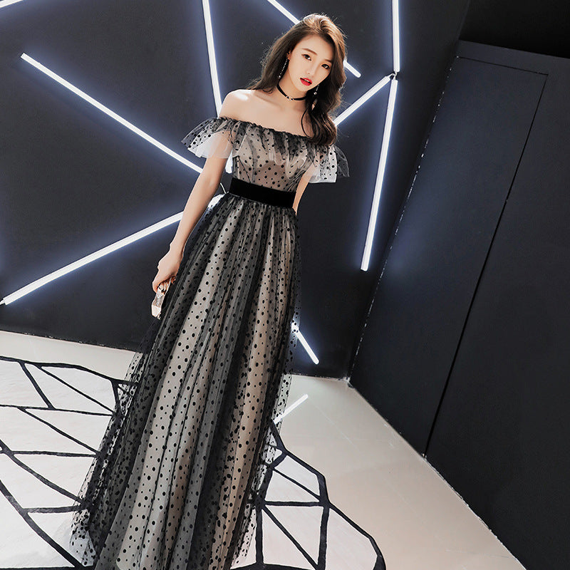 Off shoulder party dress dinner dress Banquet Evening Dress for Women 2022 New Black Long Socialite Temperament Birthday Gathering Party Host Dress