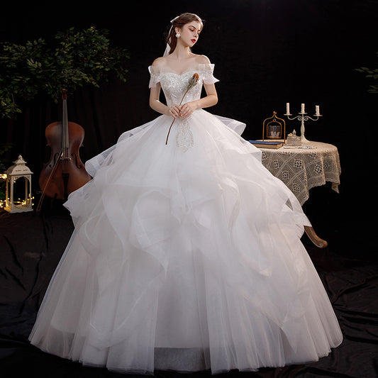 Off shoulder wedding dress fairy dress Primary Wedding Dress 2022 New Bridal off-Shoulder Floor-Length French Simplicity Light Mori Dreamlike Small-Sized Yarn Wholesale C