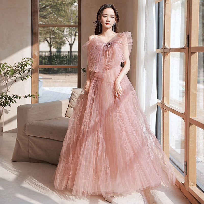 Pink Evening Dress Banquet Elegant Lady of Note Temperament Host Long Dress Guest Dress for Dinner Party Birthday Birthday Lovely Wedding H890