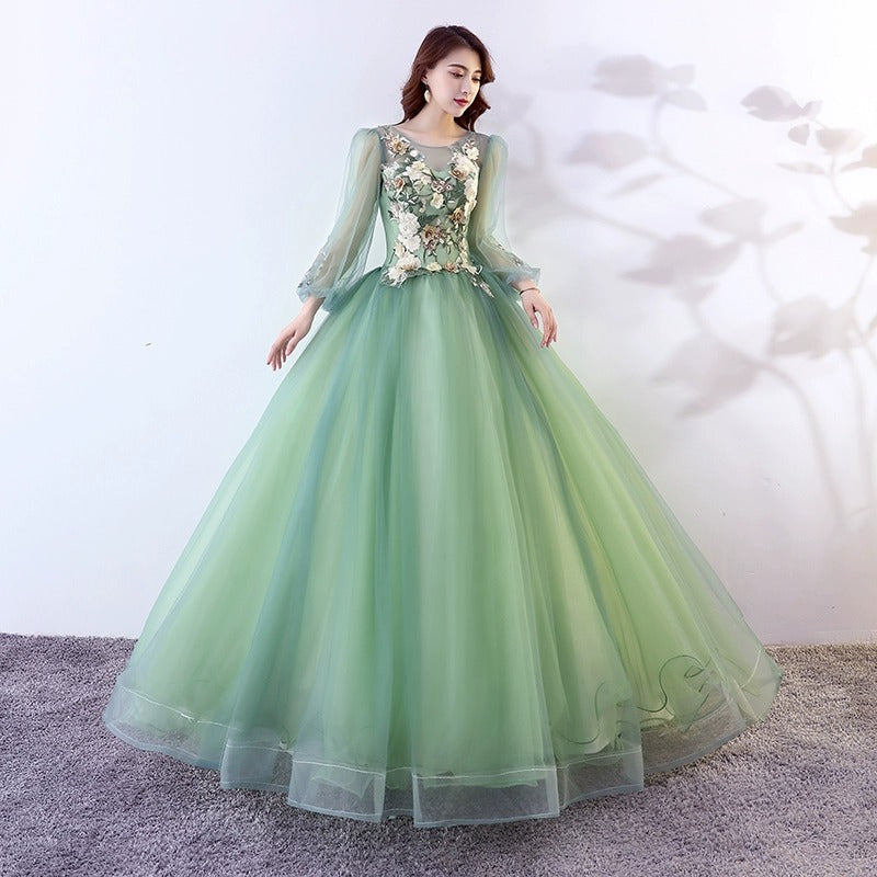 Light Green Wedding Dress New Vocal Music Student Art Examination Chorus Bel Canto Solo Performance Dress Women's Pettiskirt Long Sleeve H290