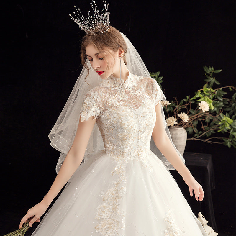 Wedding Dress Bride Temperament Small Size Floor-Length French Slimming Princess Wedding Dress H998