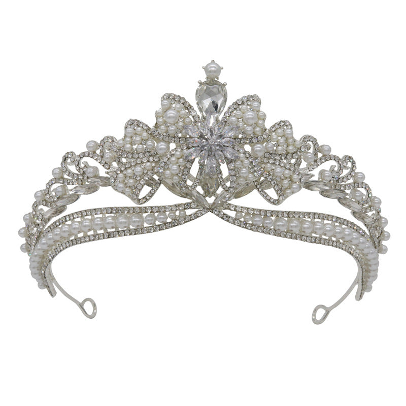 Hair Accessories Baroque Hepburn Style Bridal Crown Headdress Bow Birthday Crown European Retro H729