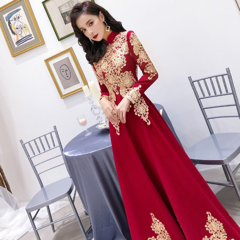 2022 New Wine Red Autumn Wedding Door Binding Wedding Clothes Female Daily Style Toast Dress Bride