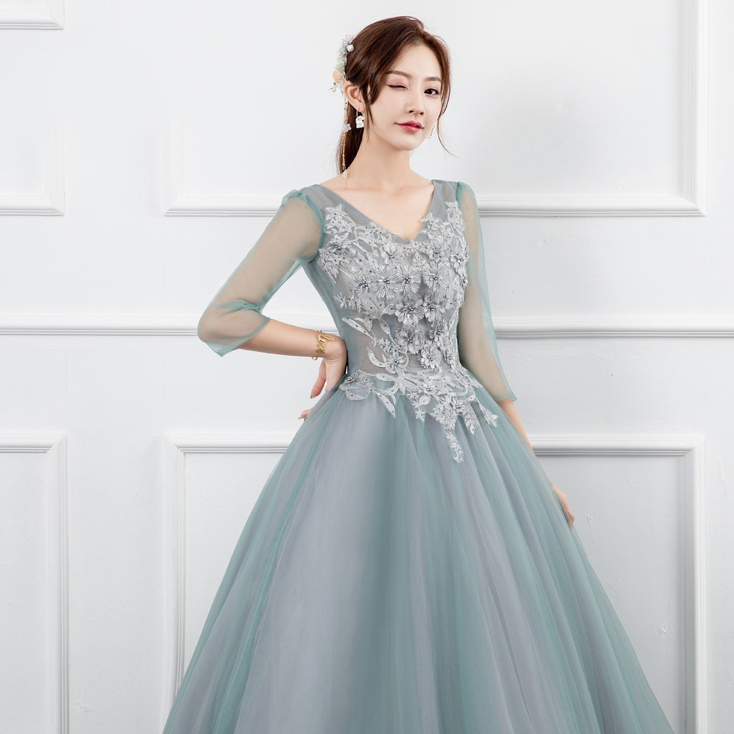 Wedding Dress Mint Green Embroidery Noble Elegant after the Year Art Exam Beauty Evening Dress Pettiskirt Beautiful Princess Dress LAS373