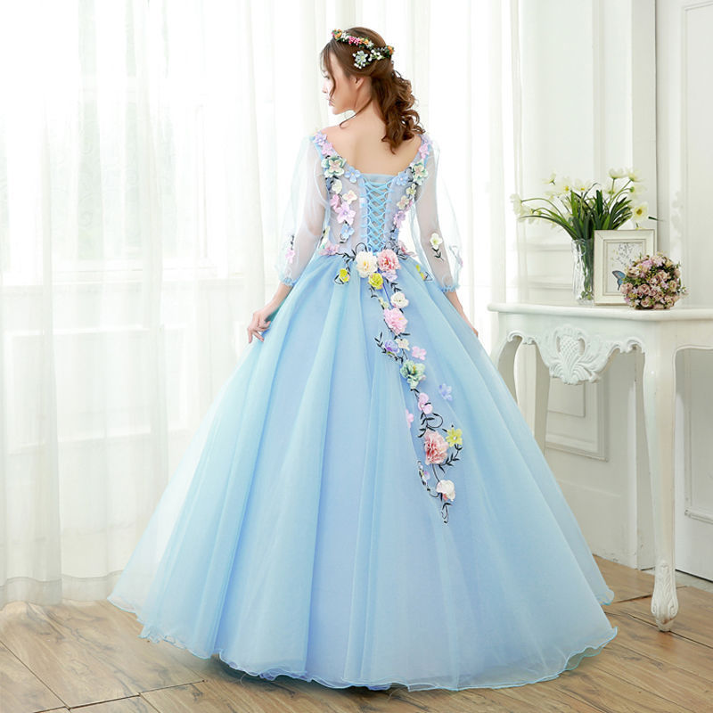 Blue Long Fancy Wedding Dress Stage Studio Clothing Long Women's Hosting Performance Dress Pettiskirt