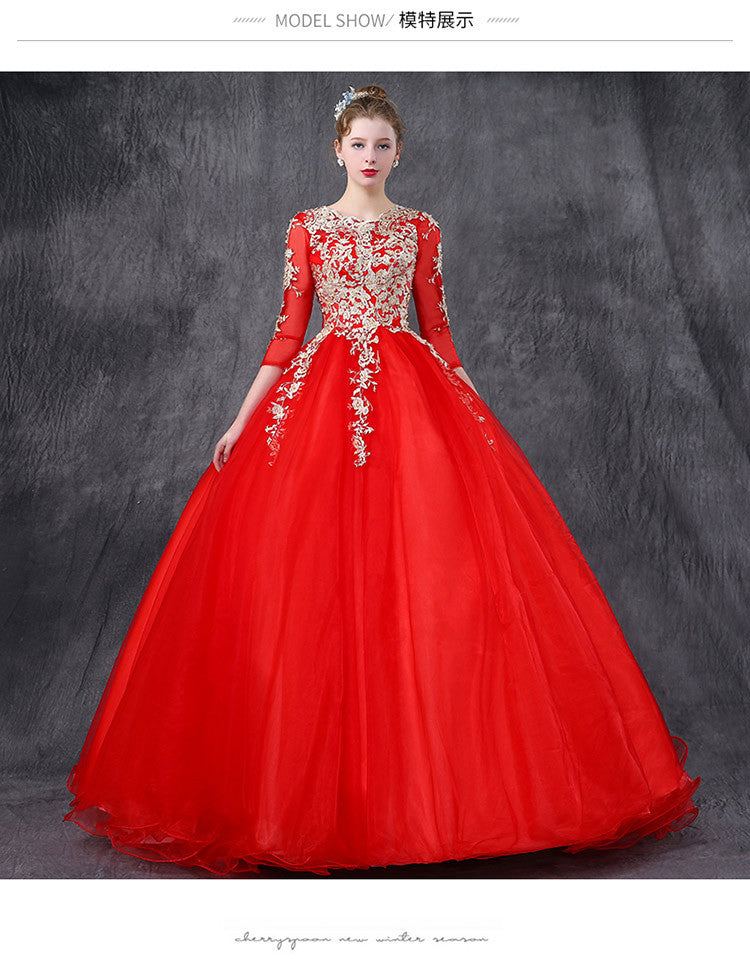 Palace Style Dress Wedding Dress Embroidery Solo Performance Costume Annual Meeting Host Evening Dress Art Exam Singing Dress Female H667