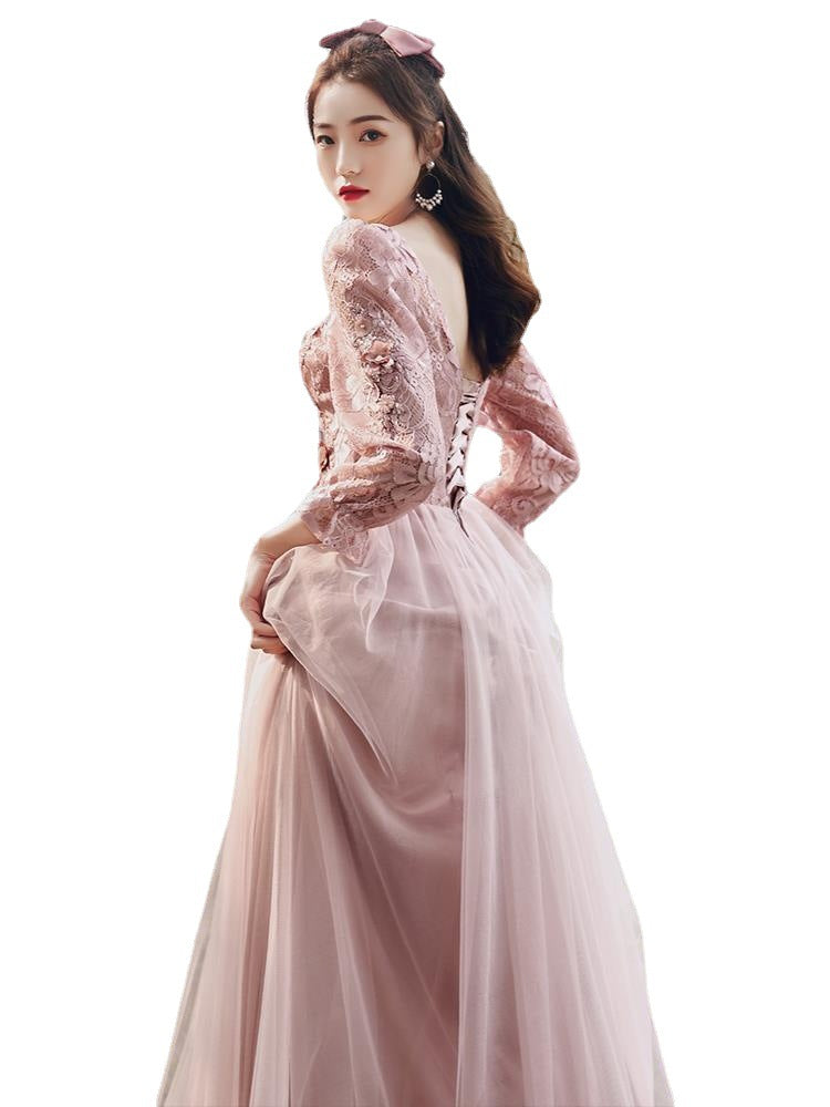 Pink Bridesmaid Dress Fairy Temperament 2022 New Spring Thickened Long Sleeve Girlfriends Ladybros' Dress Female Slimming