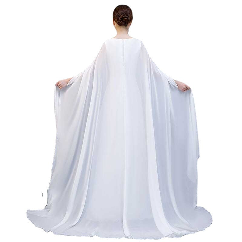 Dinner Dress Classical Chinese Style Fairy White Chiffon Performance Dress Long Performance Wear