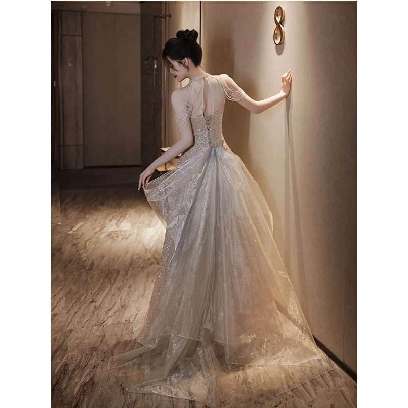 Evening Dress Golden party ball gown Birthday Banquet maxi dresses gala H765