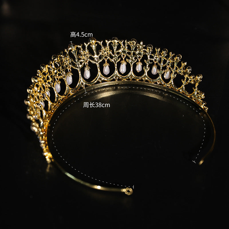 Hair crown golder color Bridal Crown Pearl Rhinestone Electroplated Zinc Alloy Delicate Bridal Headdress Bridesmaid Headband Crown Wedding Crown LAS392