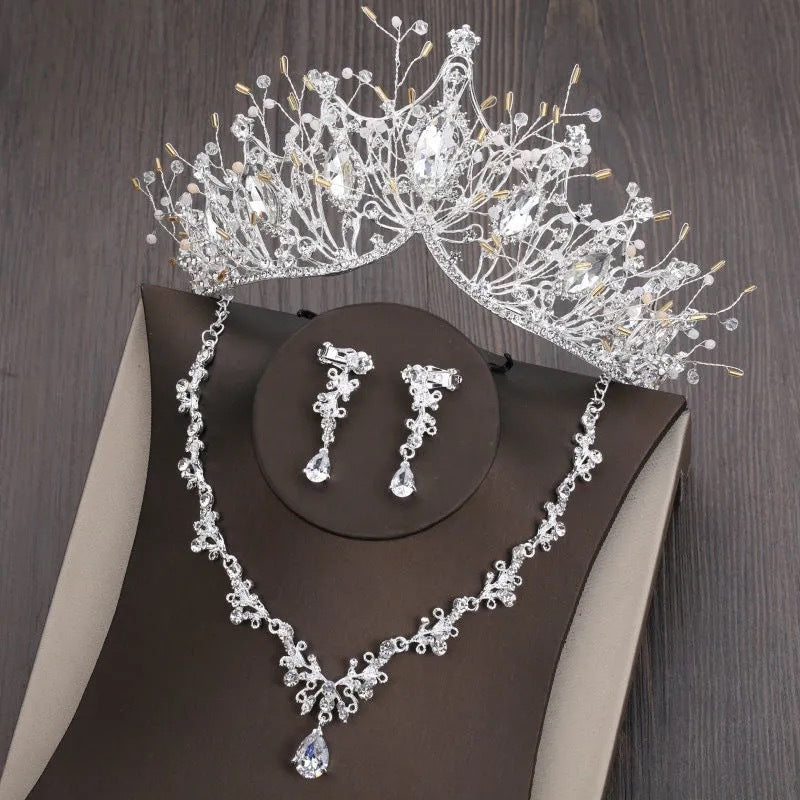 Bridal Grand Crown  Fairy Style Headdress Three-Piece Set New Wedding Wedding Hair Accessories Birthday  Wedding Girl