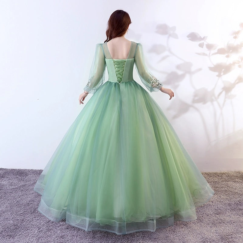 Light Green Wedding Dress New Vocal Music Student Art Examination Chorus Bel Canto Solo Performance Dress Women's Pettiskirt Long Sleeve H290