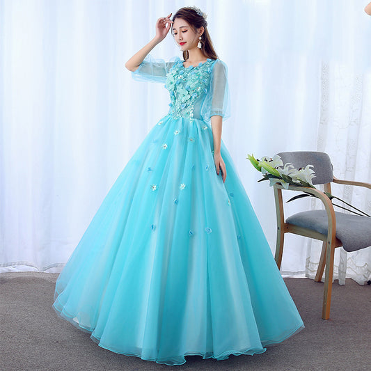 Ice Blue DRESS Mint green dress wedding dress flower dress long sleeve dress Women's Slim-Fit Beauty Student Annual Meeting Studio Art Exam Dress Chorus LAS375