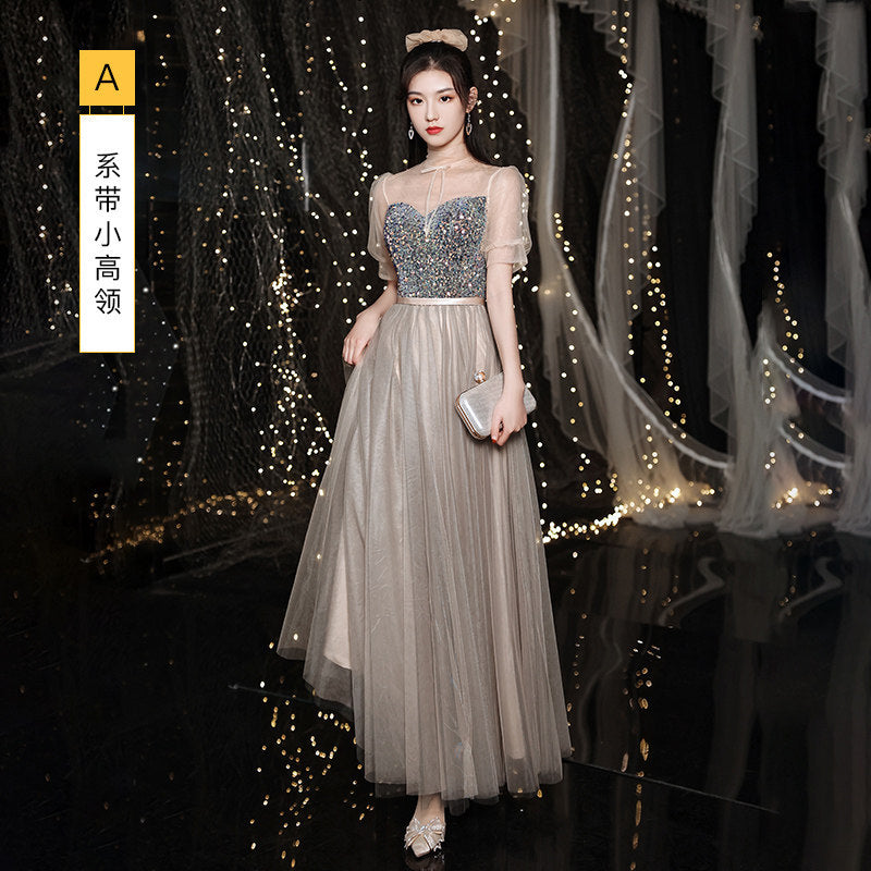 Bridesmaid Evening Dress Banquet Temperament Daily Style 2023 New Spring and Summer Long Slimming Fairy Sisters Group Female H779